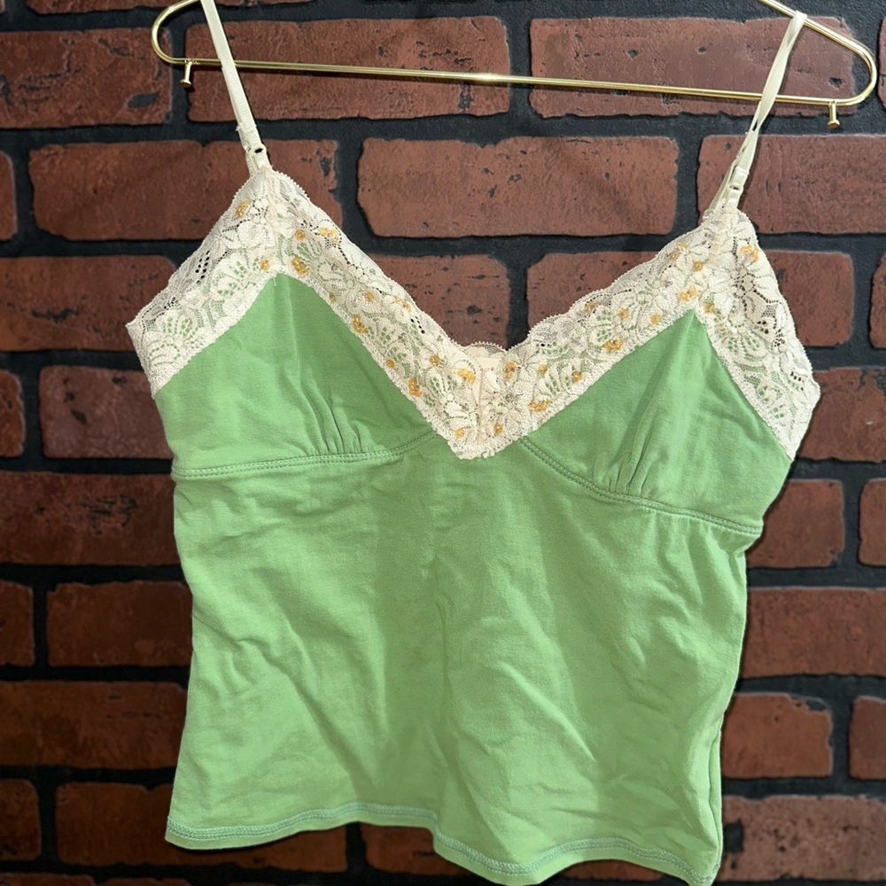 Y2K Green Lace Trim Camisole Top - Picture 2 of 7